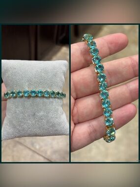 Gold Tennis Bracelet with Tiffany Blue Crystals - Women Jewelry